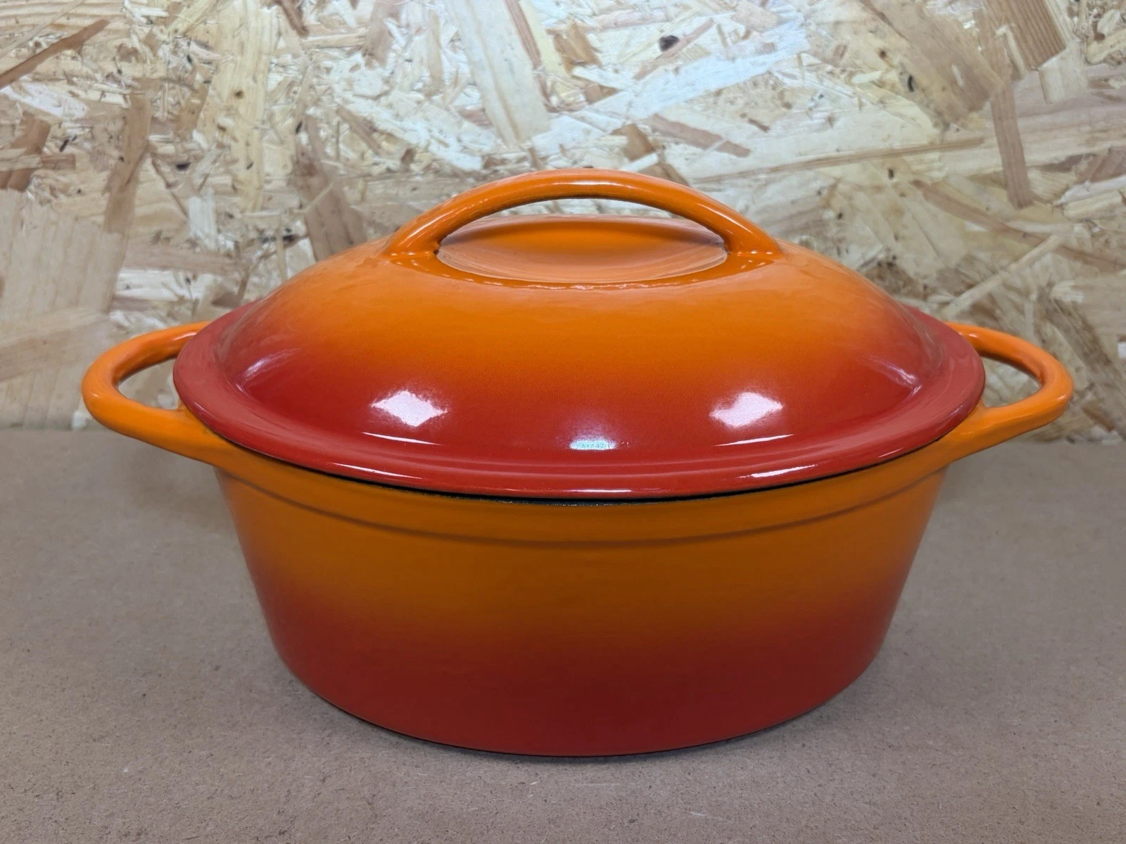 Vintage Cast Iron Dutch Oven Roasting Pot Volvic Orange Le Creuset Style Pot