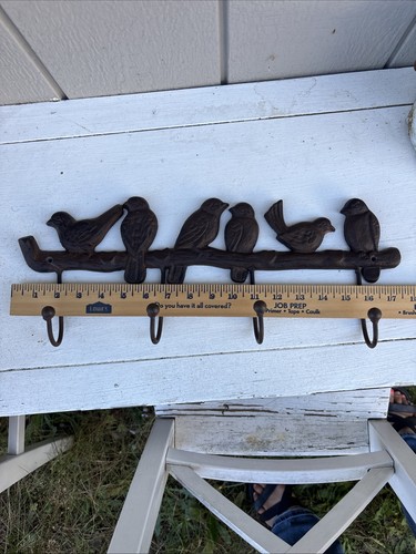 Coat Rack Cast Iron Wall Mounted Key Hook Towel Hanger Birds On A Branch - Picture 2 of 5