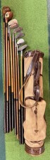 Excellent Set of Antique Hickory Wood Shaft Golf Clubs Vintage Stovepipe Bag