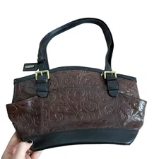 Tignanello Purse New Classic Beauty Dome Shopper with Tags Brown Black Tooled