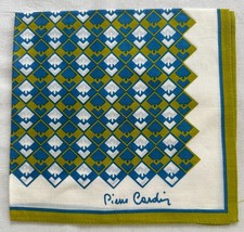 Vintage Men Handkerchief Cotton Green Blue Midcentury Modern Pocket Square 17" P