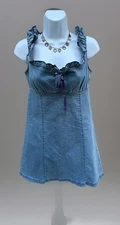 Urban Outfitters Nayda Denim Ruffle ribbon milkmaid babydoll Mini Dress size M
