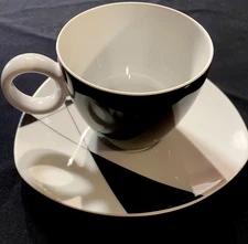 Rosenthal Thomas Mid-Century Modern B & W Espresso, Coffee, Tea Cup & Saucer Set