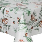 PVC TABLE CLOTH RUSTIC BERRIES BROWN ACORN STEM BUDS LEAVES GREEN RED XMAS VINYL