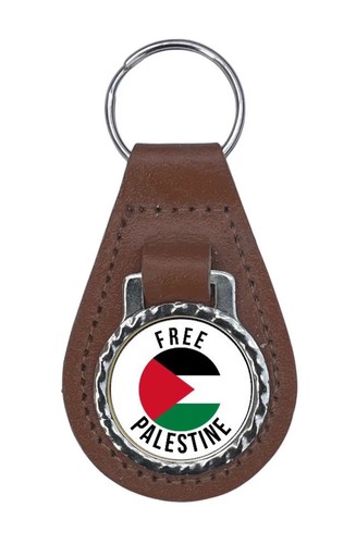 Free Palestine Brown Genuine Oscar Leather Keyring - Picture 2 of 2