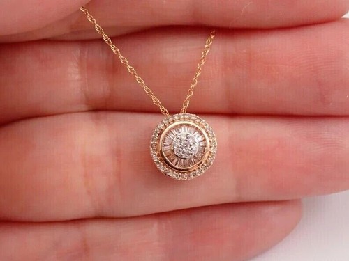 1.20Ct Round Cut diamond Cluster Halo Pendant 14K Rose Gold Plated 18'' - Picture 2 of 5