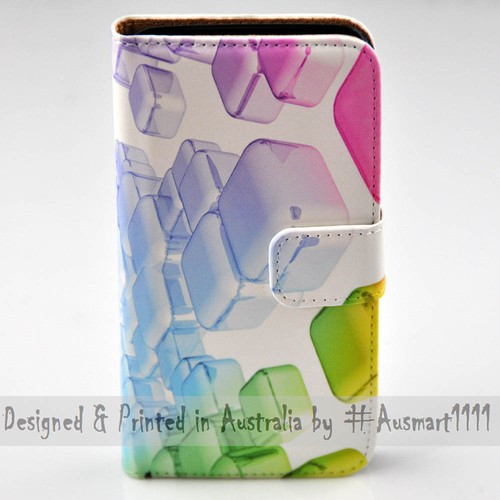 For HTC Series Mobile Phone 3D Colour Cubes Theme Print Wallet Phone Case Cover - Picture 2 of 3