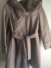 VINTAGE BELTED, HOODED FUR-LINED TRENCH COAT SIZE 10