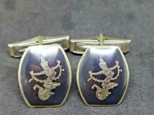 Vintage Siam Sterling Silver Cuff Links Set Dancers Flexible, Swivel, Unisex