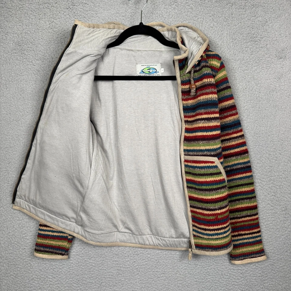Sudadera con Capucha Lavandería Mujer S Multicolor Rayas Ginebra Cremallera Hecha a Mano 100% Lana Foto 3 de 4