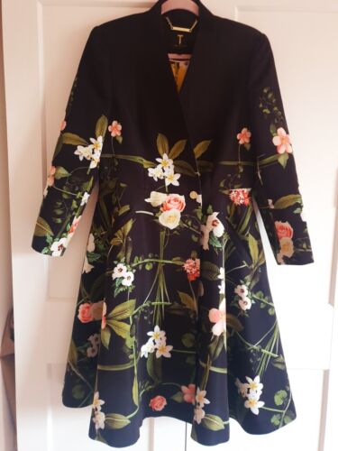 New Ted Baker Secret Trellis Black Textured Floral Satin Dress Coat UK 10 TB 2 - Picture 10 of 24
