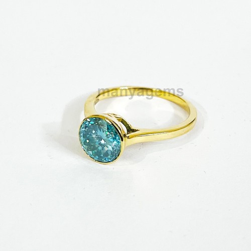 4.50 Ct. Portuguese Cut Round Blue Diamond Ring In 925 Sterling Silver - Picture 2 of 6