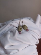 Handmade Egyptian Scarab Earrings Genuine Egyptian Stone Beads  Ancient Egypt