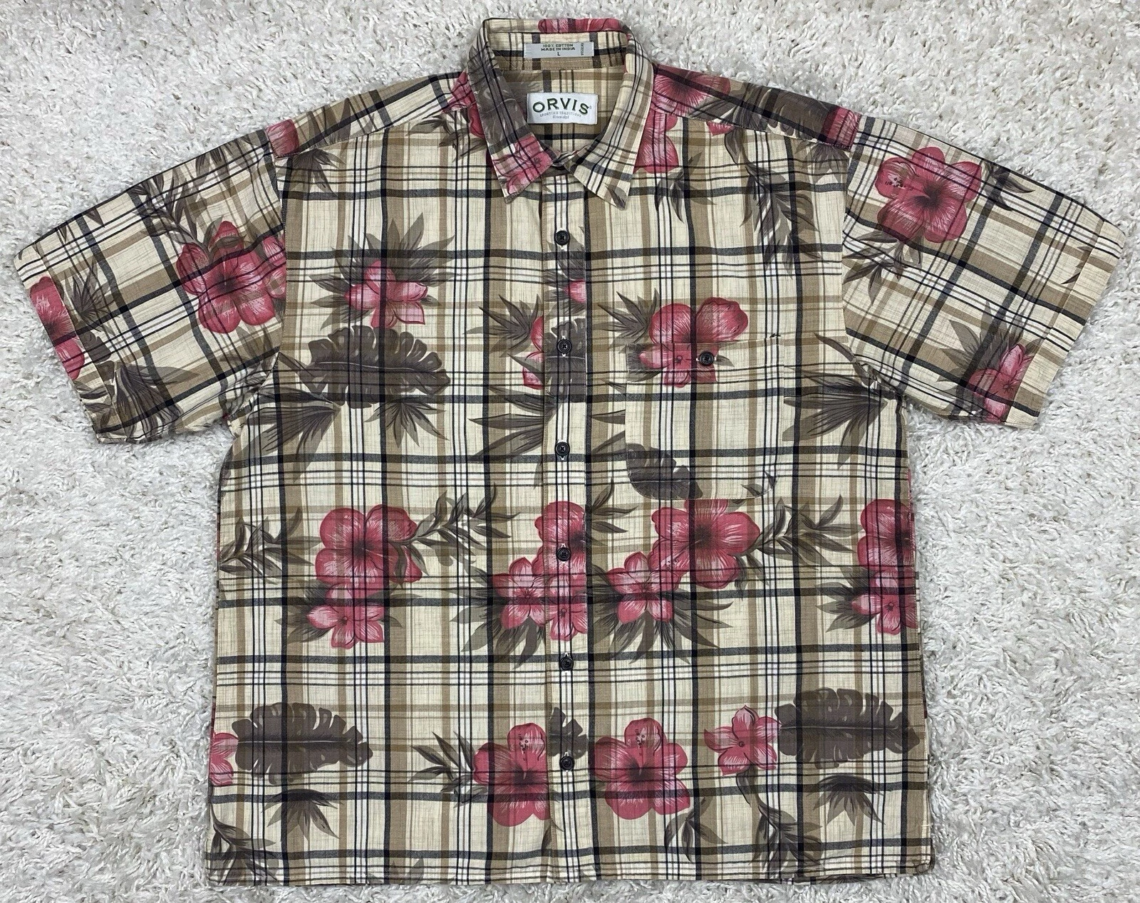 Orvis Hawaiian Shirt Men’s Large Floral Short Sleeve