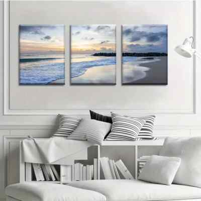 3pcs Sea Waves & Sunset Cloudy Sky View Canvas Unframed