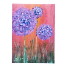 Purple Wildflower Original Painting Semi-Abstract Art Decor Wall Art Handmade
