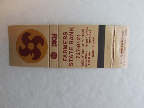 K249 Vintage Matchbook Cover Farmers State Bank Mountain City TN