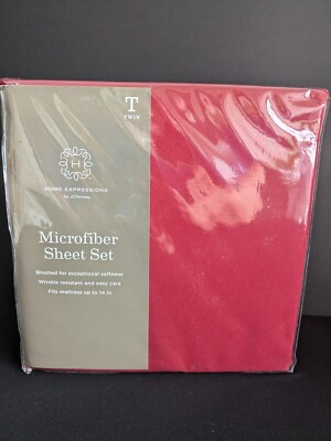JC Penney Home Expressions Twin Bed Sheet Set In Red Microfiber NIP