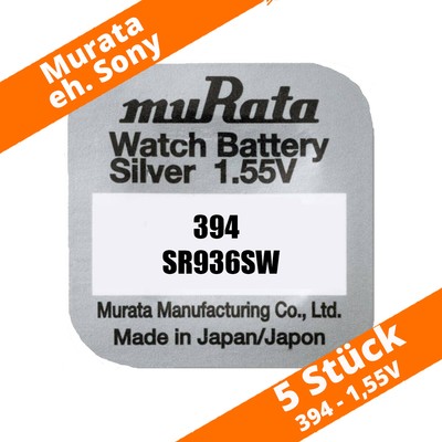 5 x Murata 394 SR936SW SR45 eh. Sony Uhren Batterie Knopfzelle Silberoxid 1,55V