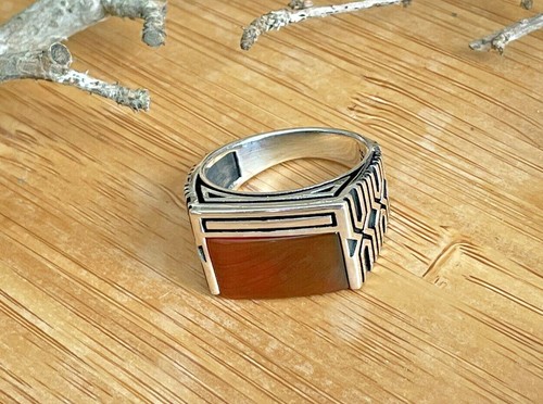 Burgundy Agate Men's Rings, High Quality 925 Sterling Silver Multi-Sizes - Picture 11 of 11