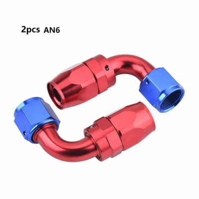 90 Degree Hose Elbow 6AN Hose End Fitting ,90 Degree Elbow Swivel Fitting For CPE Stainless And Nylon Braided Hose Adapter Aluminum Adapter To 3/8 Fuel Line Hose Black 2PCS 6 An Hose Fittings