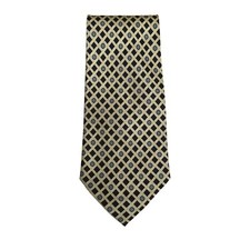 Handmade Vintage 100 Silk Geometric Pattern Navy Gold Preppy Formal Tie Necktie