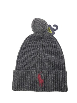 Polo Ralph Lauren Men's Windsor BIG PONY Cuffed Beanie Hat Gray and Maroon 