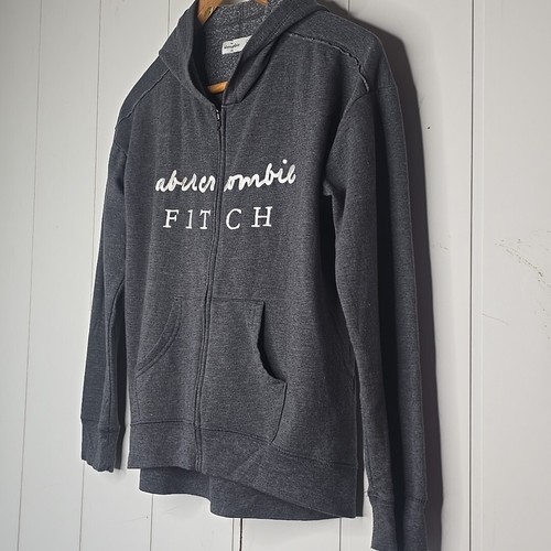 Abercrombie Kids Girls 13/14 Charcoal Gray Zip Up Hoodie Sweatshirt Spellout - Picture 3 of 7