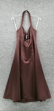David's Bridal Dress Womens 10 Brown Maxi Ruched Brooch Detail Halter Polyester