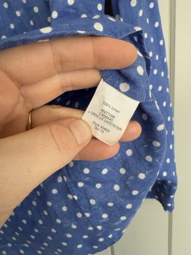 J. Camicia Crew Perfetta 4 100% Lino Bottoni Pois Blu Bianco 43400 - Foto 7 di 7