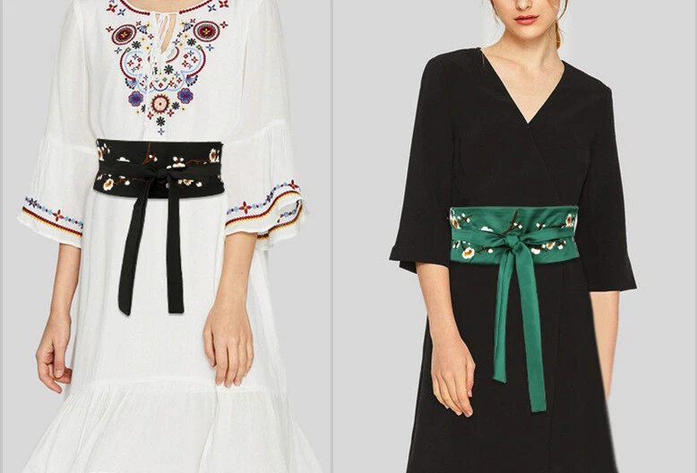 Cinto bordado feminino cinto largo decoração estilo antigo chinês cinto étnico - Imagem 2 de 4