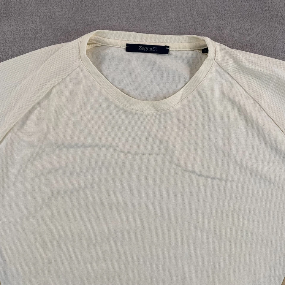 Camiseta Ermenegildo Z Zegna Hombres XL Crema Beige ColorBlock Deporte Italia Nueva Sin Etiquetas $475 Foto 3 de 4