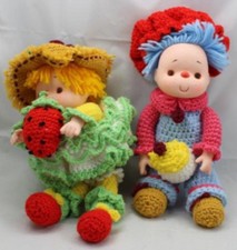2 Vintage Cute Knitted Dolls Hats Plastic Head Hands 14" Mint Condition
