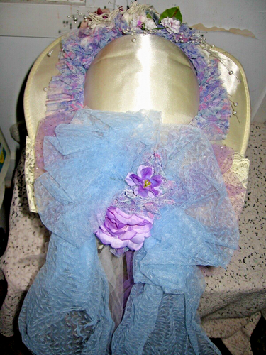 HANDMADE VICTORIAN LADY MEET ME IN ST.LOUIS BLUE/FLORAL BROCADE GOWN-PURSE-HAT - Picture 18 of 19