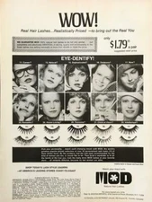 1973 MOD Natural Hair Eyelashes Print Ad Eye-Dentify! Models in Various Styles
