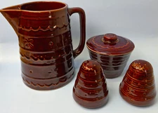 MarCrest Daisy Dot 3 Pc Range Set + Large 2 Qt Pitcher Stoneware Ovenproof 1950s