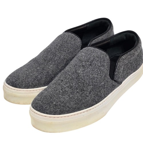 CELINE PARIS Sz 40/10 Sneakers Gray Wool Leather Slip On Quiet Luxury Italy Read