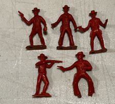VTG SET OF 5 COWBOYS 55MM 1 HORSEBACK, BROWN PLASTIC MPC