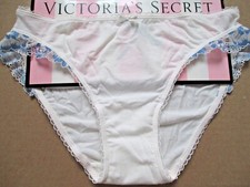 VICTORIA'S SECRET Cotton Bikini Panty VS Coconut White Blue Lace Trim S M L XL