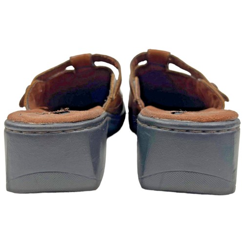 Dr Scholls Leather Clogs Brown Womens Size 7.5 Slip On Mules Gel-Pak Preowned - Picture 10 of 11