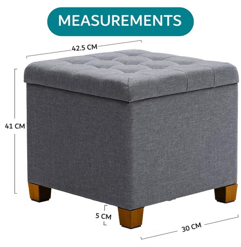 Ottoman Storage Square Box Pouffe Seat Stool Home Chair Foot stool Bench LINEN - Picture 11 of 13