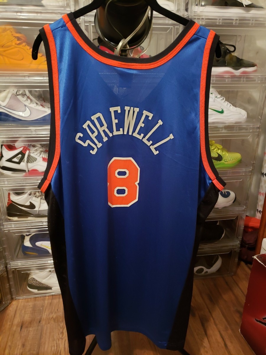 ウェア NY KNICKS SPREWELL 52 XXL SPREWELL NBA Vintage Champion Latrell Sprewell New York Knicks Jersey Sz