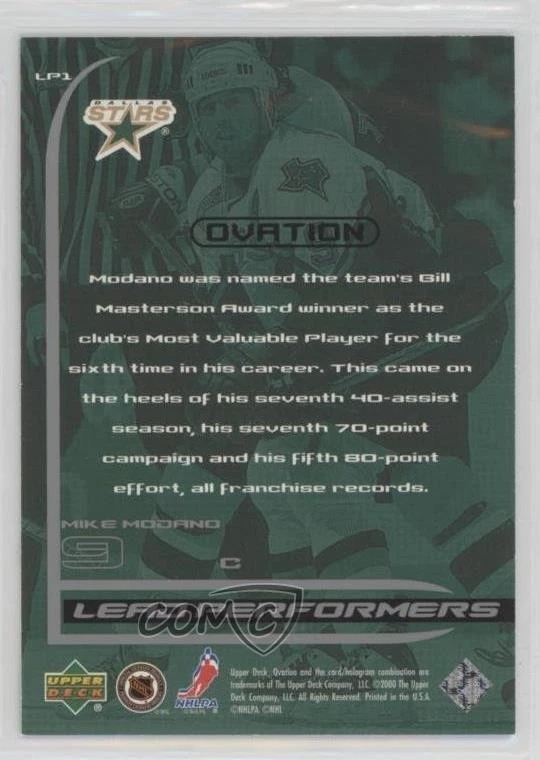1999-00 Upper Deck Ovation Lead Performers Mike Modano #LP1 HOF - Image 2 of 2
