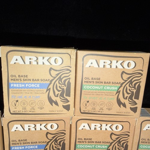 10 PACK--Arko Men's Skin Bar Soap Oil Base FRESH FORCE & COCONUT CRUSH 5oz each