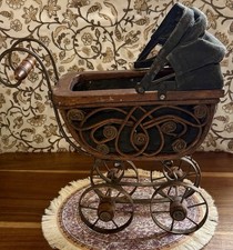 Antique Doll Pram Victorian Style Doll Carriage Early 1900s Wood & Metal Buggy
