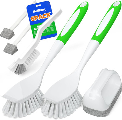 6 Pack Dish Brush With Handle Kitchen Cleaning Brush Set For Pot Pan Sink(Green)