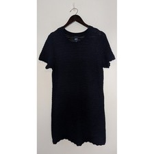 Gap 100% Cotton Blue Crochet Mini Dress Scalloped Hem/Cuffs Coastal Beachy Large