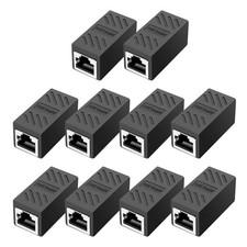 10 PCS RJ45 In Line Coupler Ethernet Extender Adapter Female To Female Black