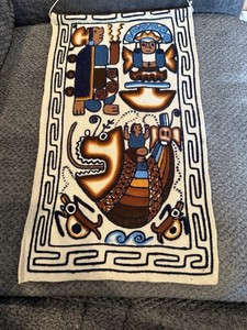 Vintage Aztec Peruvian Mayan Inca Folk Art Hand Woven Embroidery Tapestry (125)