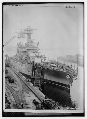 Photo:USS Colorado Battleship 1920s Naval Shipyard Docked Photo